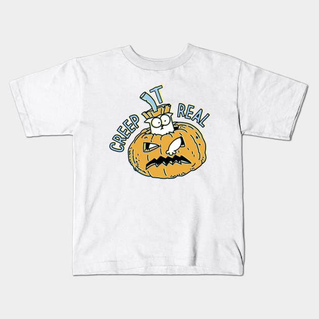 Simons Cat Creep It Real Halloween, Simons Cat Creepy It Real Kids T-Shirt by devanpm